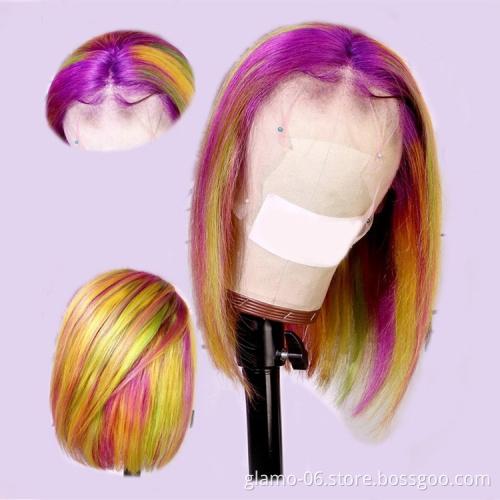 Annione Wholesale Human Hair Wigs Silky Straight Short Bob Short Blonde Wigs Colored Lace Front Bob Human Hair Wigs